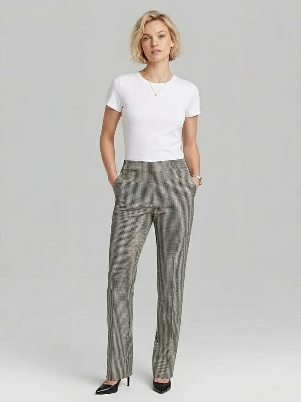 Rachel Zoe Black & White Houndstooth Straight-Leg Pants